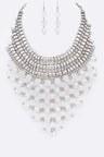 Glass Bib Statement Necklace Set in Silver - Divva Style