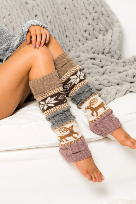 taupe Nordic Snowflake Leg Warmers