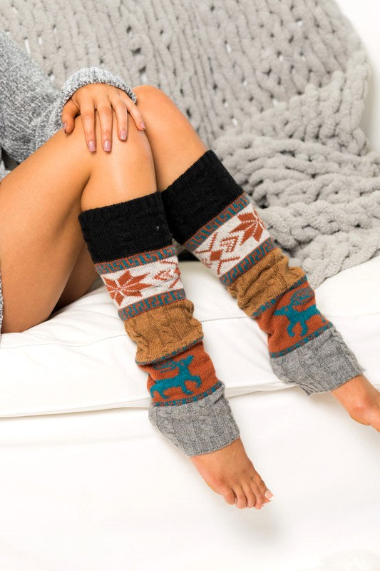 Black Nordic Snowflake Leg Warmers