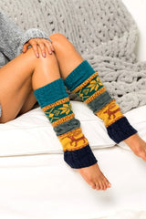 teal Nordic Snowflake Leg Warmers