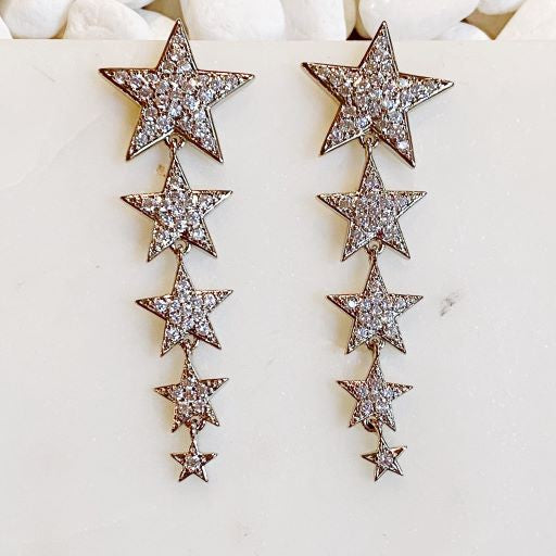 Silver Star Drop Earrings
