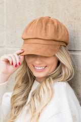 camel Faux Suede Newsboy Cap