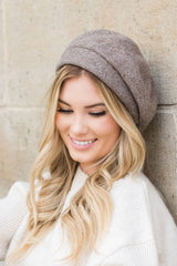 taupe Micro Herringbone Print Beret