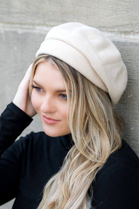 cream Micro Herringbone Print Beret