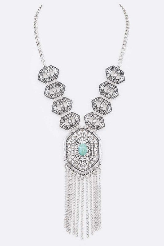 Vintage Turquoise Fringe Chain Necklace