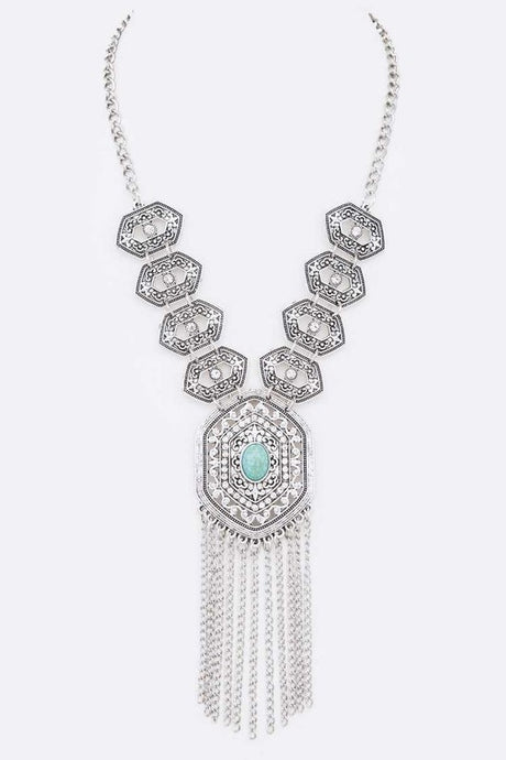 Vintage Turquoise Fringe Chain Necklace