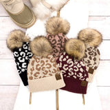 C.C Leopard Print Faux Fur Pom Beanie