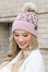 C.C Leopard Print Faux Fur Pom Beanie