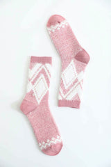 pink Faux Mohair Diamond Pattern Socks