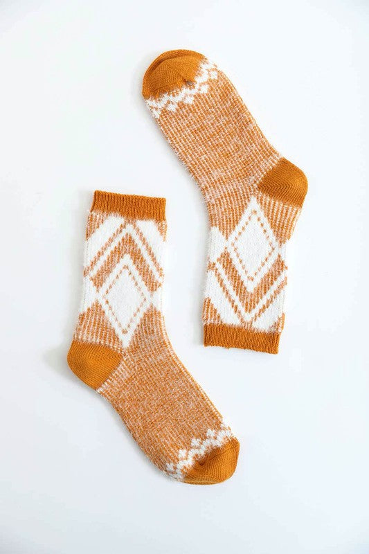 mustard Faux Mohair Diamond Pattern Socks