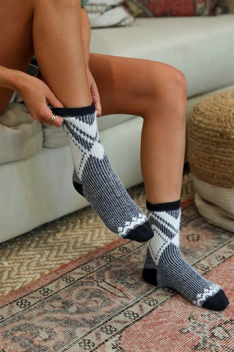 blue Faux Mohair Diamond Pattern Socks