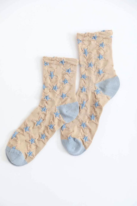 beige Star Design Socks