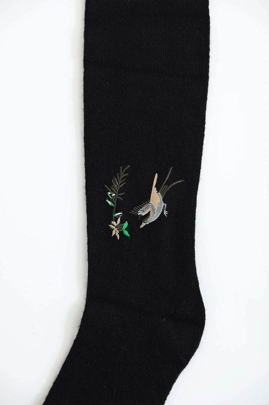 Black Hummingbird Wool Knee High Socks