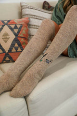 tan Hummingbird Wool Knee High Socks