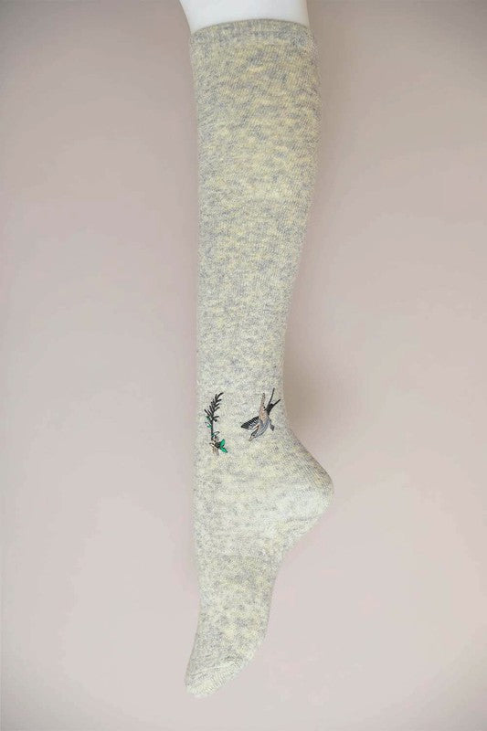 heather grey Hummingbird Wool Knee High Socks