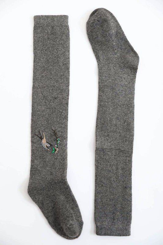 grey Hummingbird Wool Knee High Socks