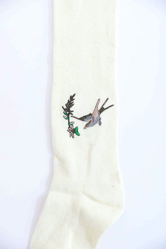 ivory Hummingbird Wool Knee High Socks