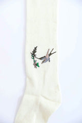 ivory Hummingbird Wool Knee High Socks