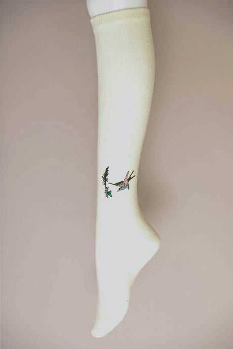 tan Hummingbird Wool Knee High Socks