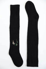 Black Hummingbird Wool Knee High Socks