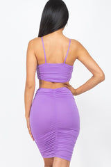 purple Ruched Crop Top & Skirt Set