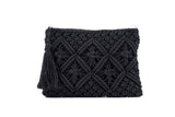 Black Woven Macrame Tassel Clutch