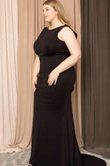 Black Ruffle Drapped Tail Plus Size Maxi Dress