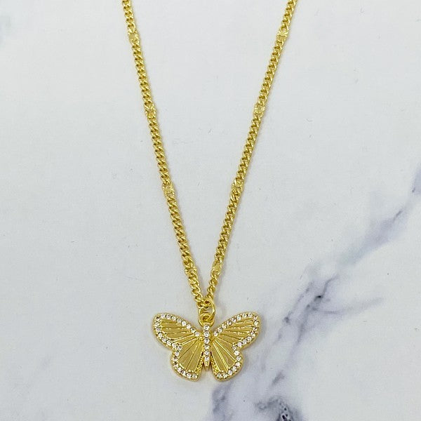Gold Brass Butterfly Charm Necklace