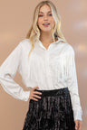 white Satin Shirt Blouse with Chevron Fringe