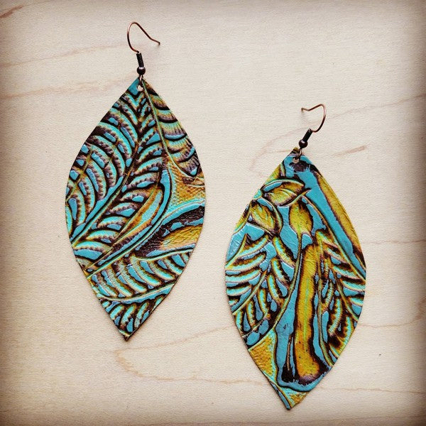 Dallas Turquoise Leather Oval Earrings