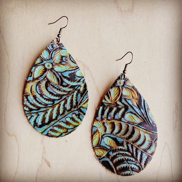 Dallas Turquoise Leather Teardrop Earrings