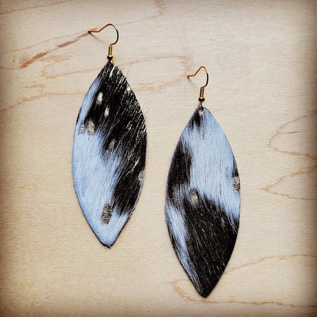 Mixed Metallic Hair-on-Hide Narrow Oval Earrings