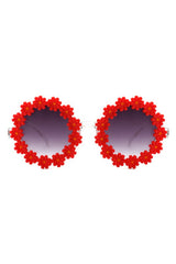 red Round Daisy Flower Shape Circle Floral Sunglasses