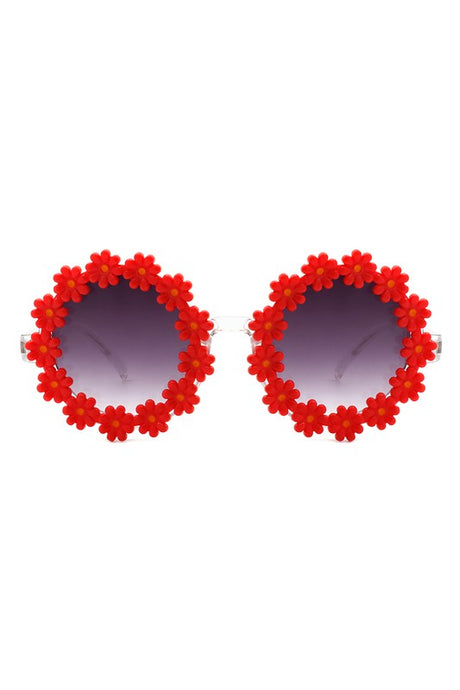 red Round Daisy Flower Shape Circle Floral Sunglasses