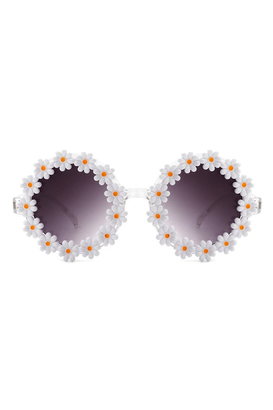 white Round Daisy Flower Shape Circle Floral Sunglasses