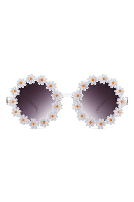 white Round Daisy Flower Shape Circle Floral Sunglasses