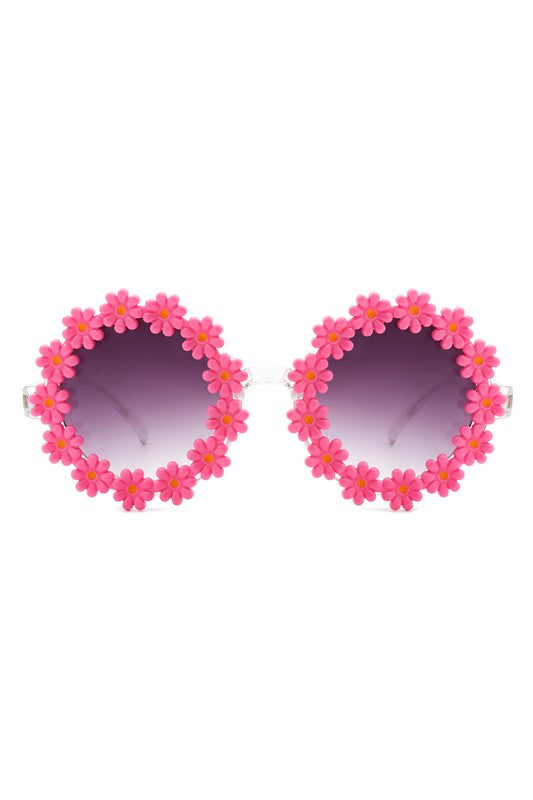 fuchsia Round Daisy Flower Shape Circle Floral Sunglasses