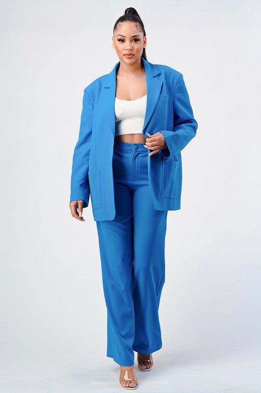 blue business CASUAL LOOSE FIT BLAZER AND PANTS set