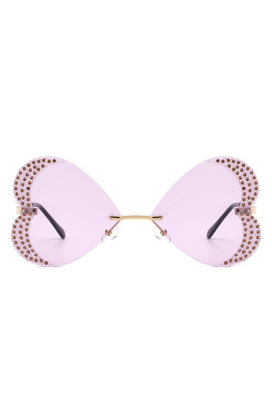     Quixotia - Rimless Butterfly Heart Shape Tinted Fashion Women Sunglasses in purple