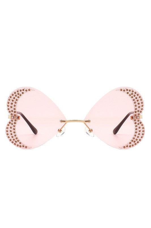     Quixotia - Rimless Butterfly Heart Shape Tinted Fashion Women Sunglasses in pink