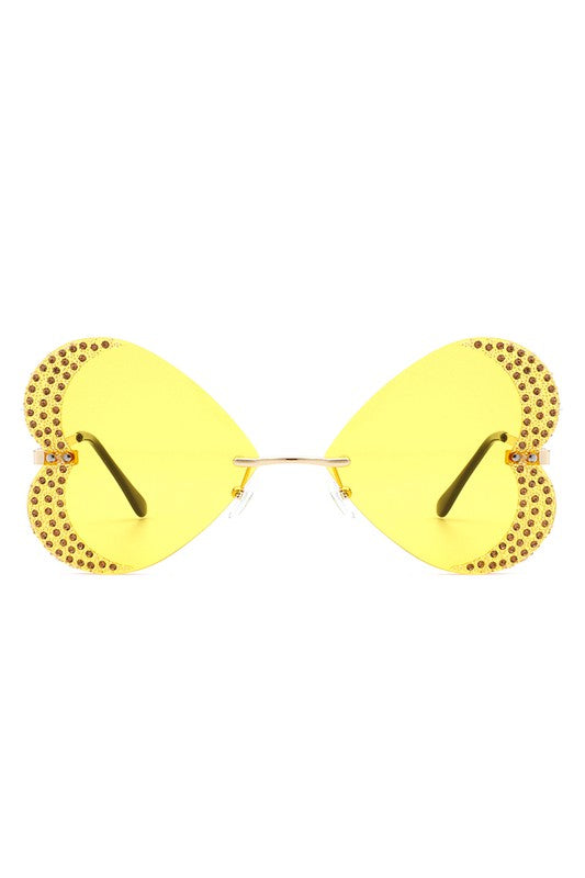     Quixotia - Rimless Butterfly Heart Shape Tinted Fashion Women Sunglasses in yellow