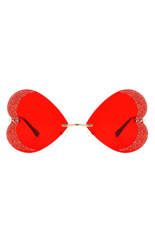    Quixotia - Rimless Butterfly Heart Shape Tinted Fashion Women Sunglasses in red
