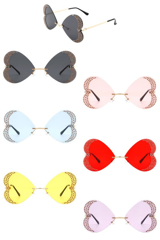     Quixotia - Rimless Butterfly Heart Shape Tinted Fashion Women Sunglasses