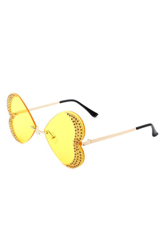 yellow     Quixotia - Rimless Butterfly Heart Shape Tinted Fashion Women Sunglasses