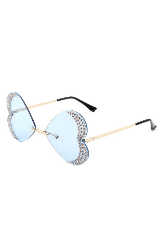 blue     Quixotia - Rimless Butterfly Heart Shape Tinted Fashion Women Sunglasses