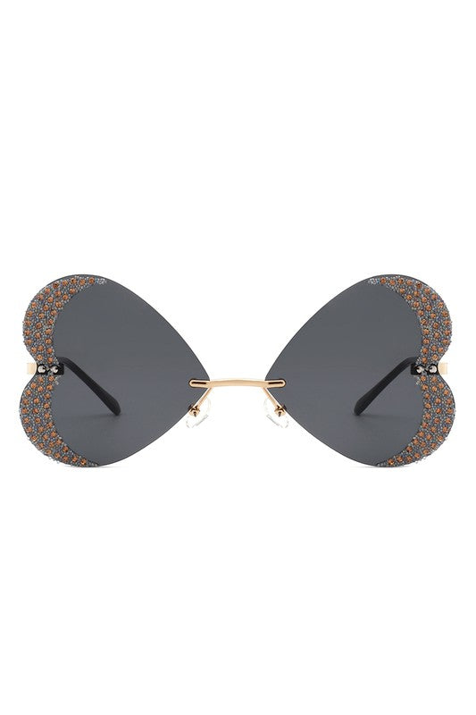     Quixotia - Rimless Butterfly Heart Shape Tinted Fashion Women Sunglasses in Black