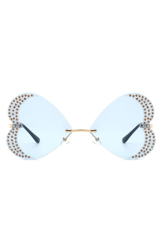     Quixotia - Rimless Butterfly Heart Shape Tinted Fashion Women Sunglasses in blue