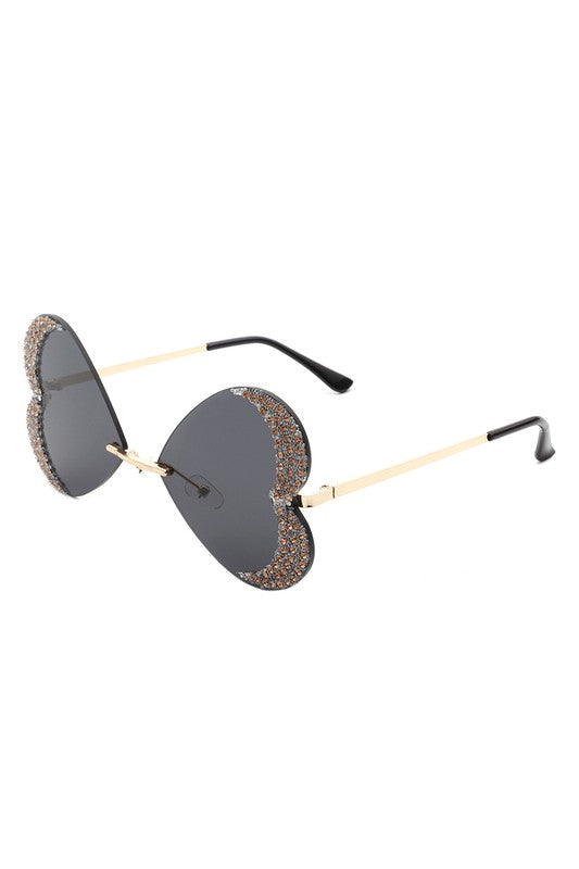     Quixotia - Rimless Butterfly Heart Shape Tinted Fashion Women Sunglasses in Black
