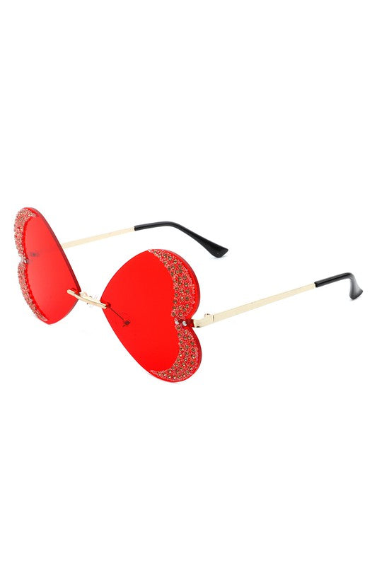 red     Quixotia - Rimless Butterfly Heart Shape Tinted Fashion Women Sunglasses