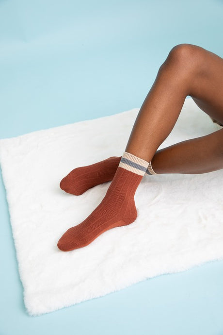 rust Color Block Crew Socks